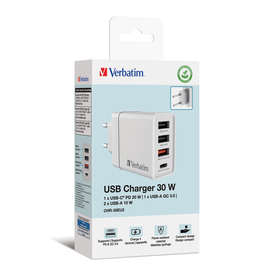USB-Ladegerät, PD 20 W, QC 3.0, USB-A Ports, USB-C Port