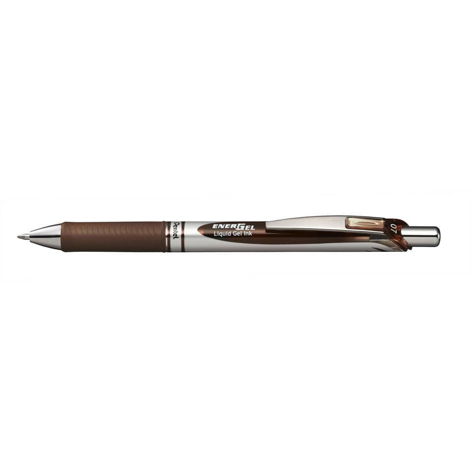 Gelstift, Kugelschreiber, braun, Metallclip, Druckmechanik