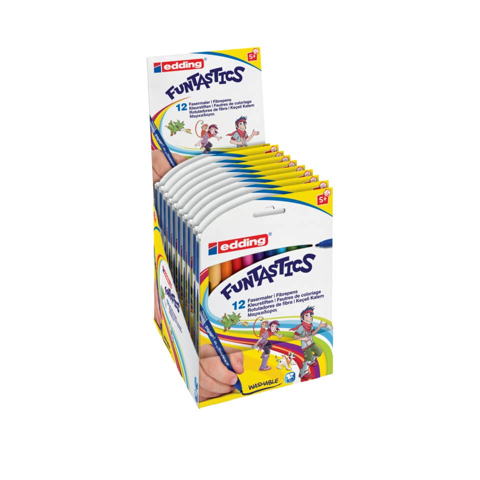 Kunststifte, Farbtafeln, Fasermaler, 12 Farben, waschbar