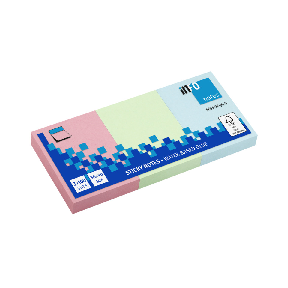 Notizblöcke, Sticky Notes, Wasserbasierte Klebe, Mehrfarbig, Quadratmakt