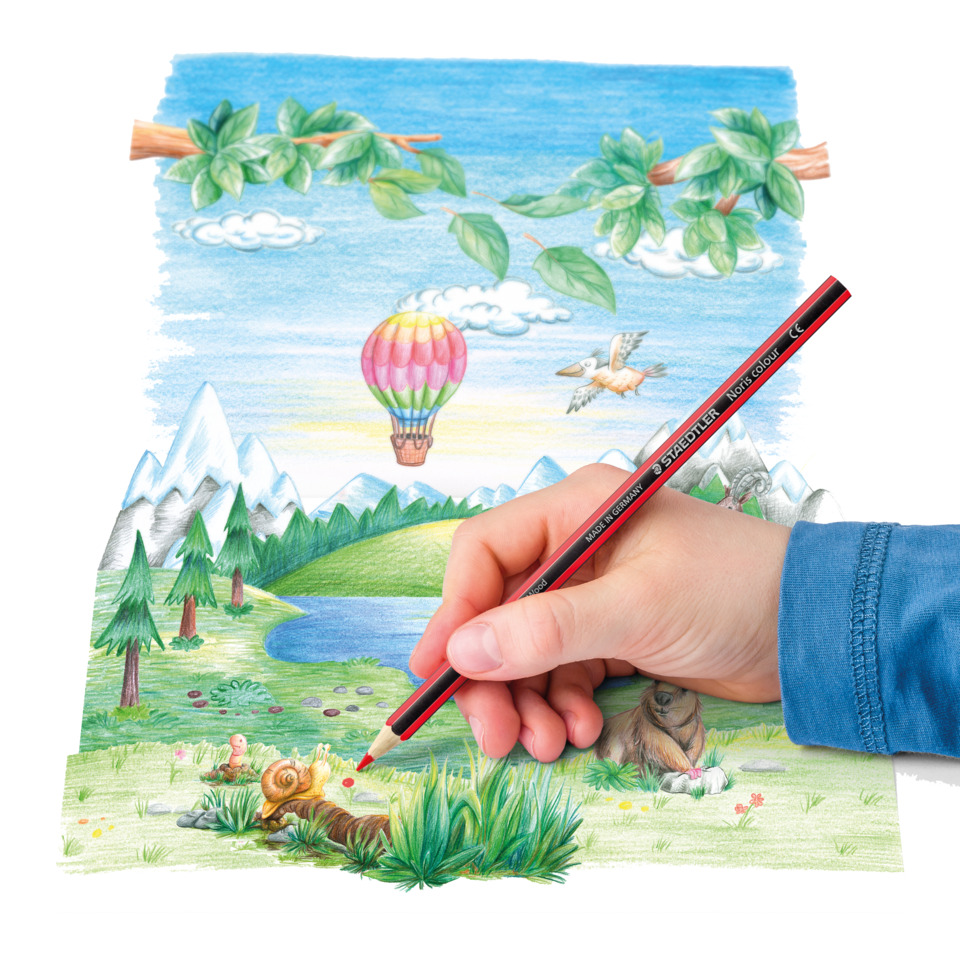 Kinderzeichnung, Bleistiftzeichnung, Naturlandschaft, Landschaftsmotiv, Kunstprojekt