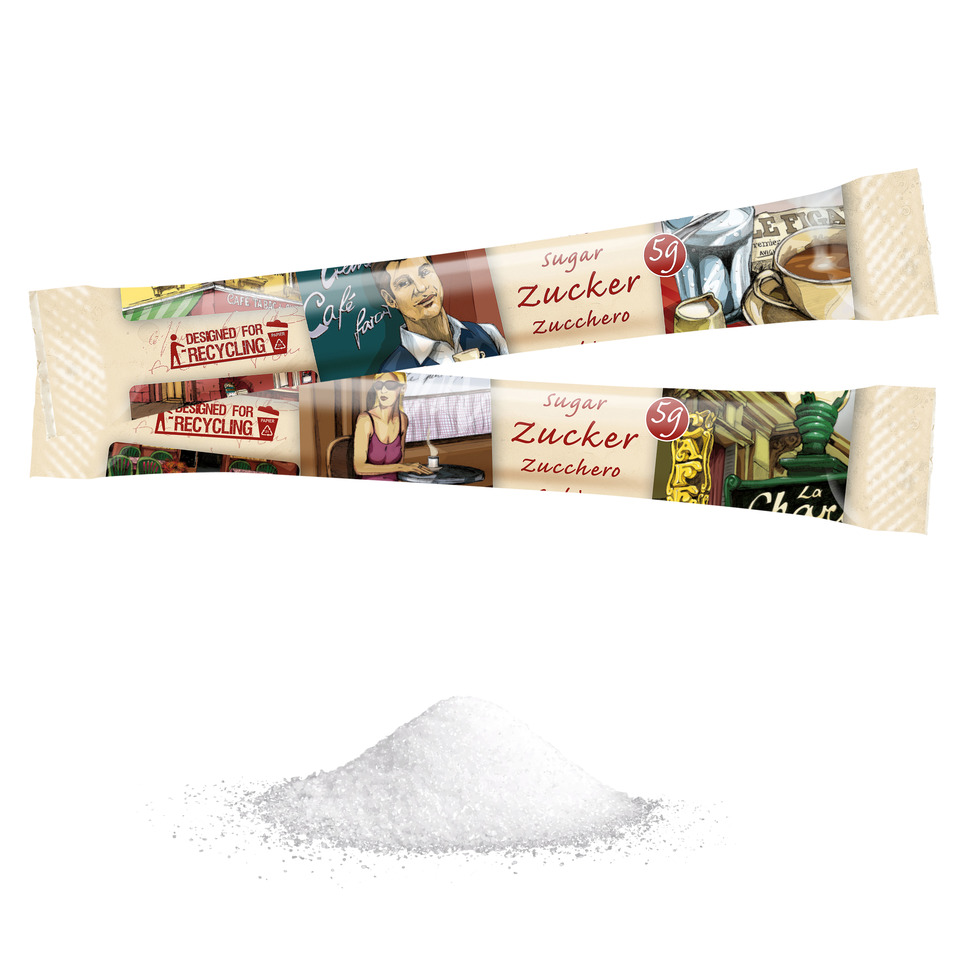 Zucker, Zuckerpackung, Portionen Zucker, Beutelzucker, Zuckerbeutel