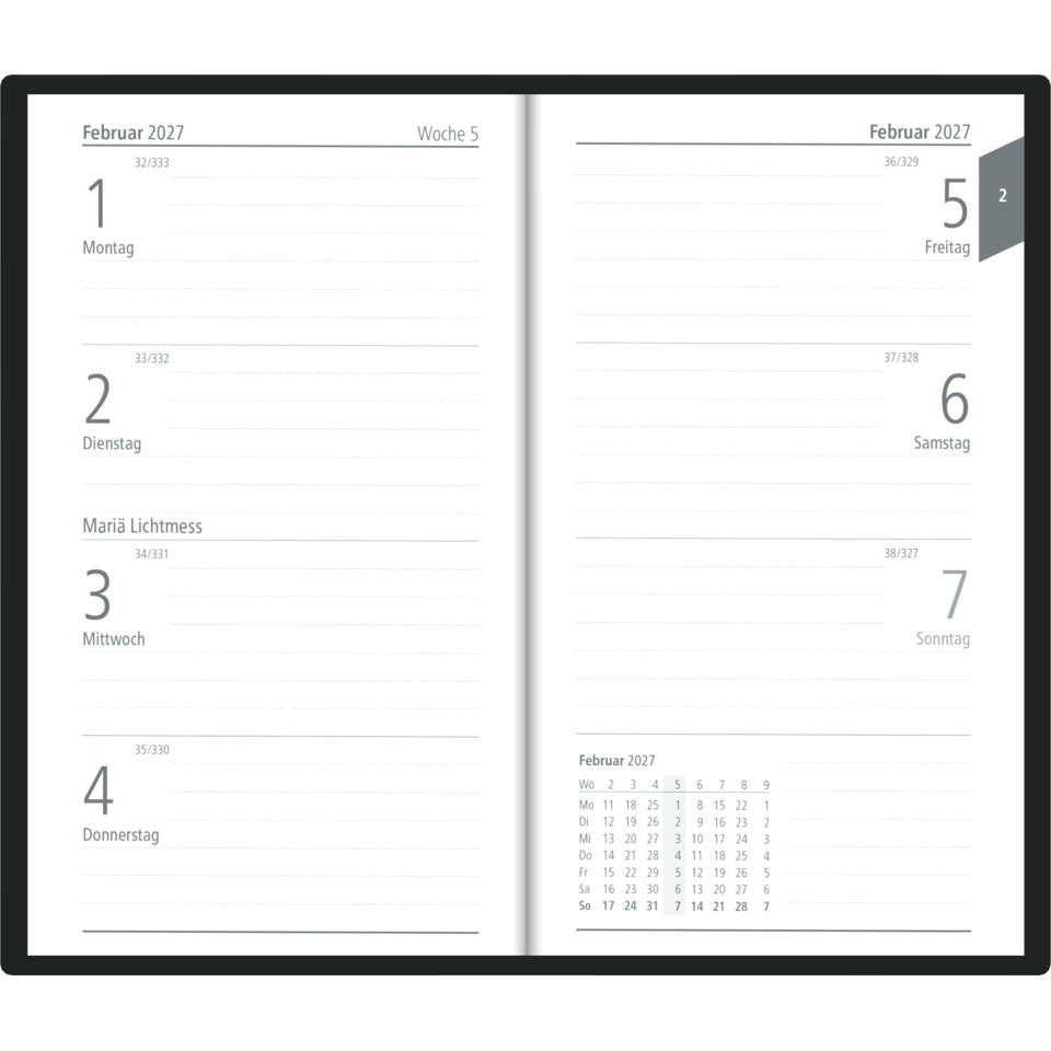 Kalender, Wochentage, Tagesseite, Doppelset, Notizbereiche