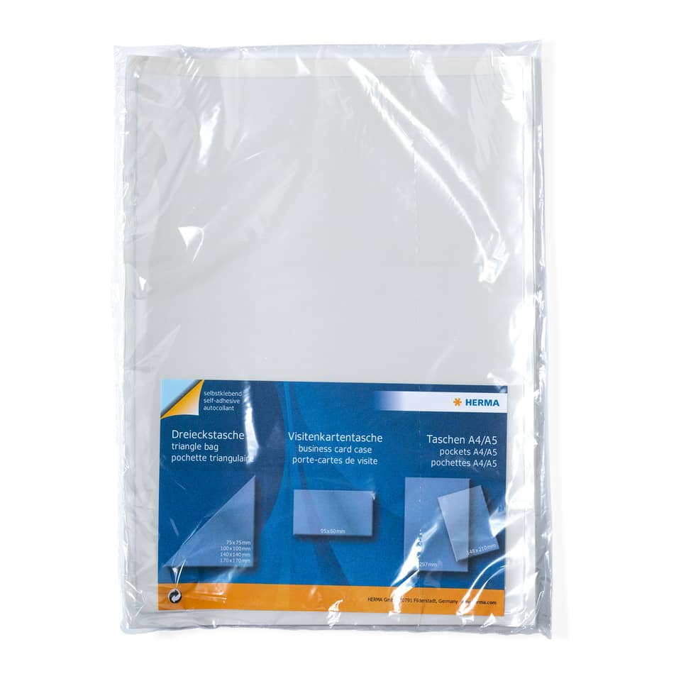 triangle bag, business card case, A4/A5 pockets, plastic sleeve, packaging insert
