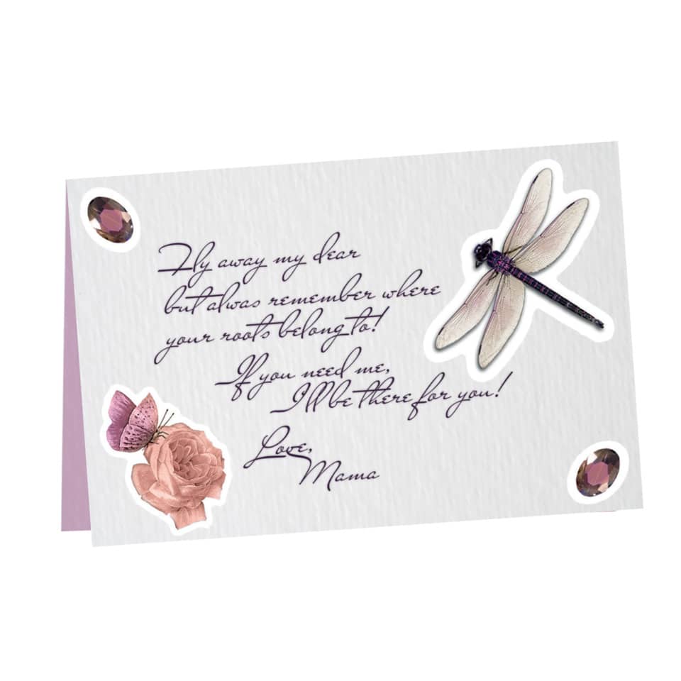 Grußkarte, Karte, Schmetterling, Blume, Rosé
