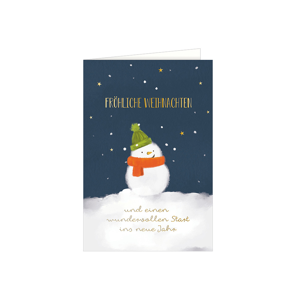 Schneemann, Weihnachtskarte, Wintermotiv, Schal, Nachtblau