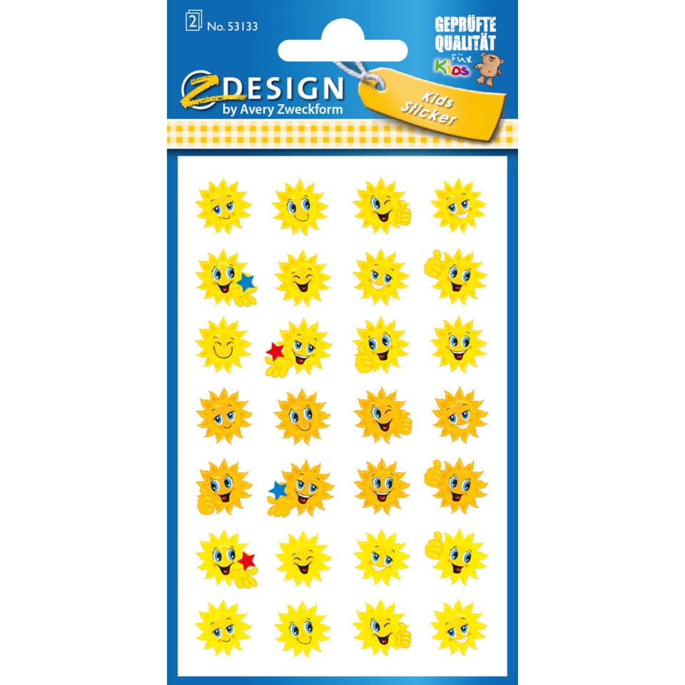 Sonnen Emoji, Sonnenmotiv, Sticker, Kinderaufkleber, Sonnensymbol