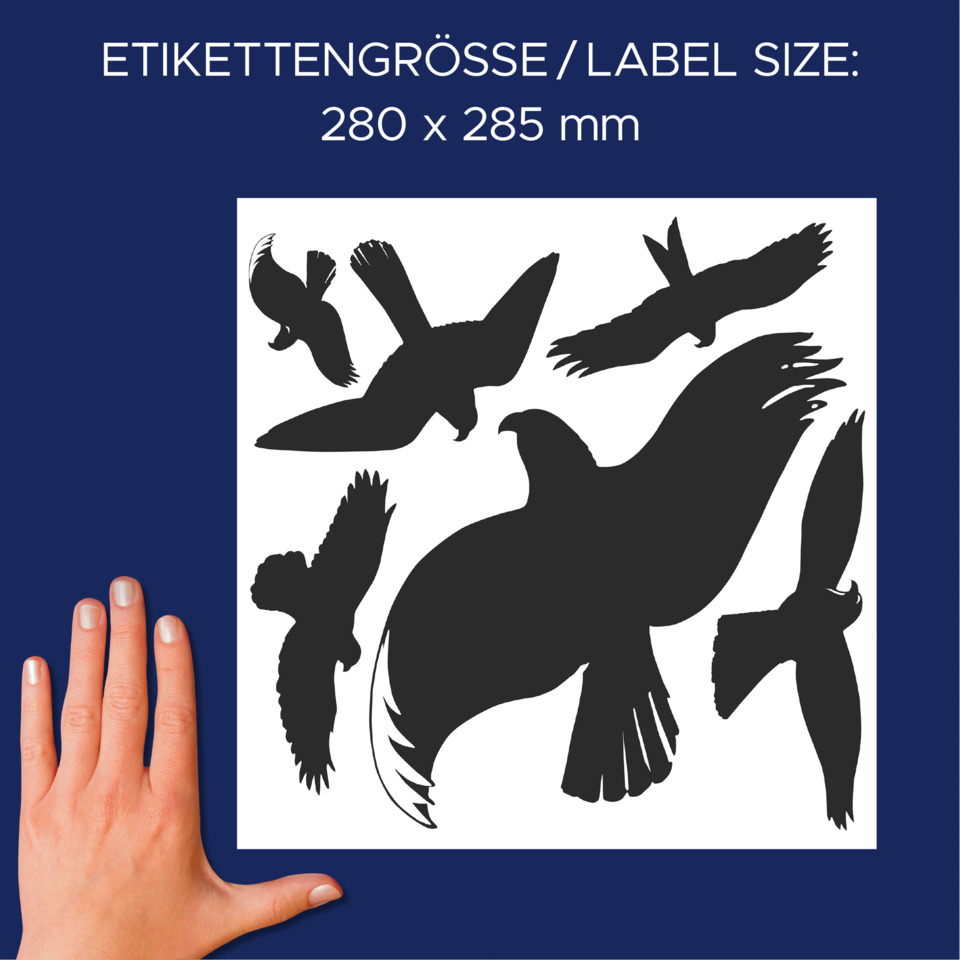 Vögel, Flügeltiere, Schwarzsilhouetten, Tierformen, Schnitzerei-Label