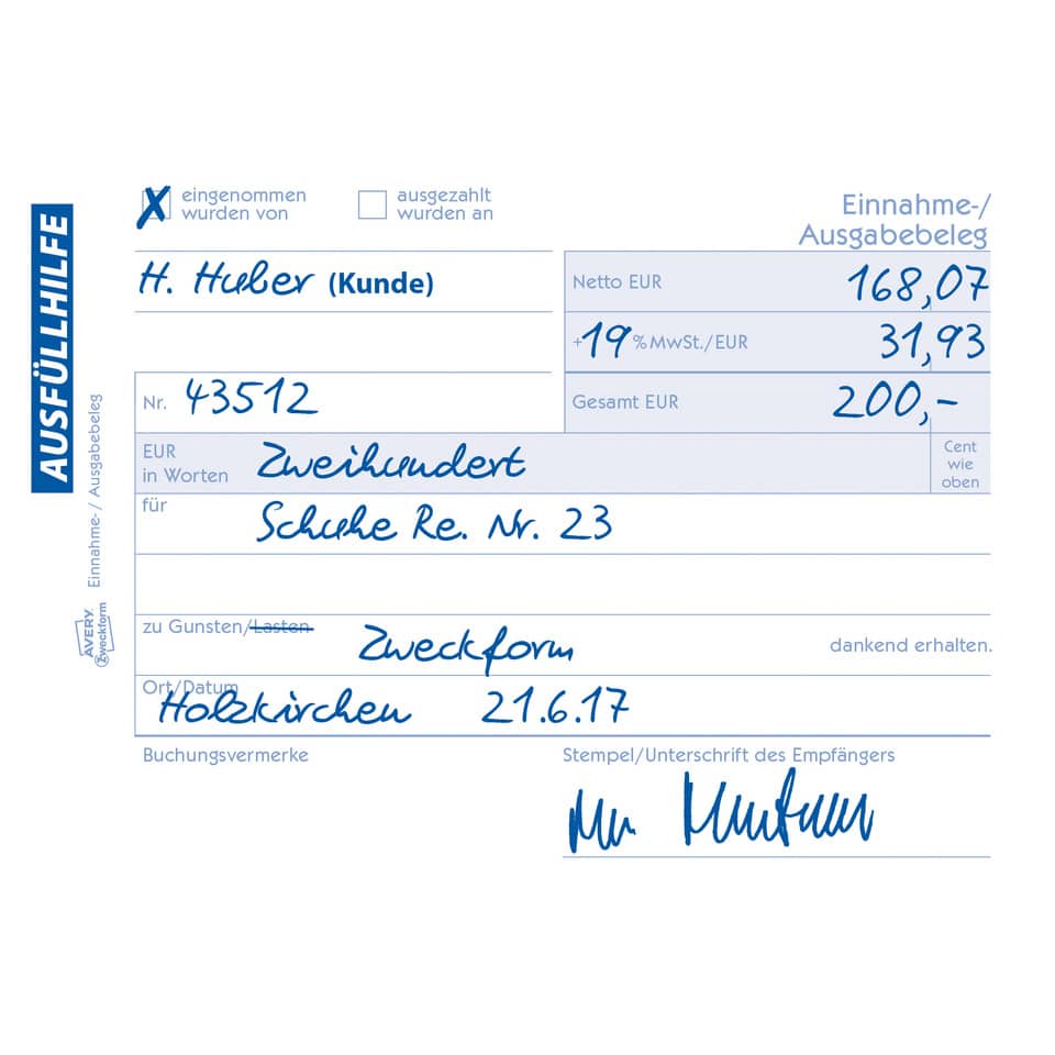 Auszahlungsschein, Beleg, Hilfe, Holkirchen, Zweckform
