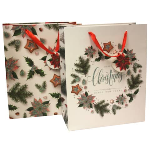 Weihnachts-Geschenktragetasche Zweige, 32x26x12cm, sortiert  51449