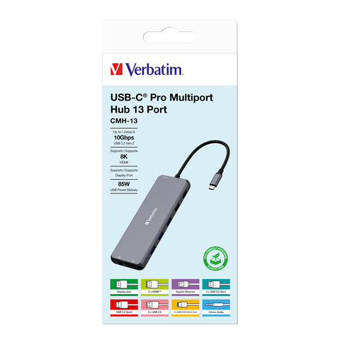 USB-Hub USB-C, 13 Ports, grau/schwarz VERBATIM 32153