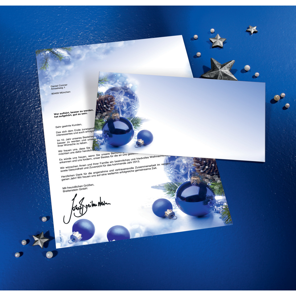 weihnachtskarte, briefpapier, blau, ornamente, kerzenlos