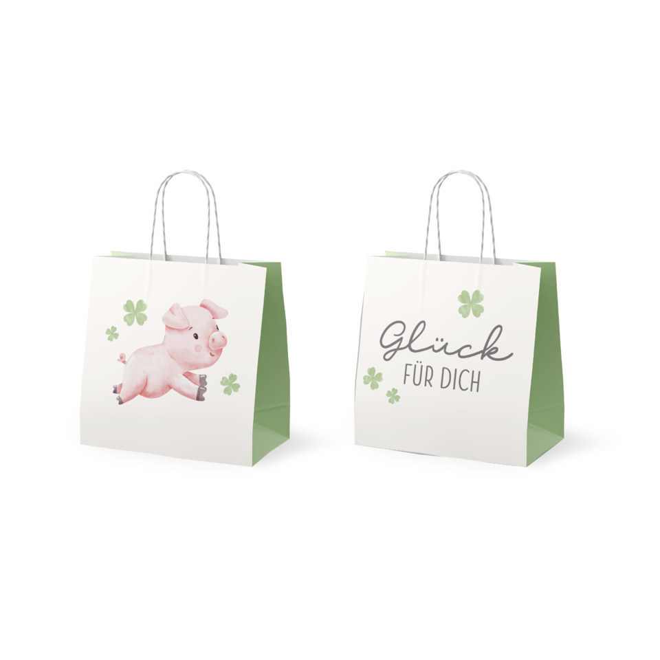 Schultasche, Papiertüte, Schwein, Kleeblatt, Glück für dich