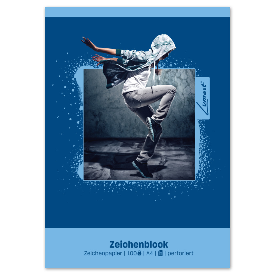 Zeichenpapier, Notizblock, Blau, A4, perforiert