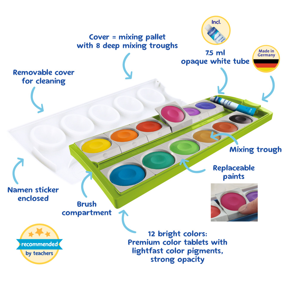 paintset, watercolor, 12colors, palette, abdeckhaube