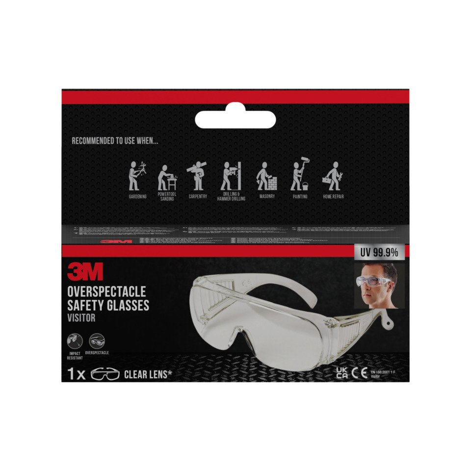 Schutzbrille, Sicherheitsbrille, Clear Lens, UV 99.9%, 3M Overspectacle