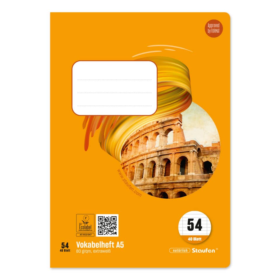A4 notizblock, Vokabelheft, Orange, Kolosse, Spiralbindung