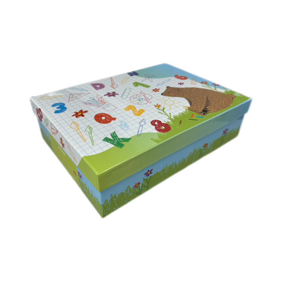 Kinderbox, Pappe, Puzzle-Thema, Bär, Grün-Gelb