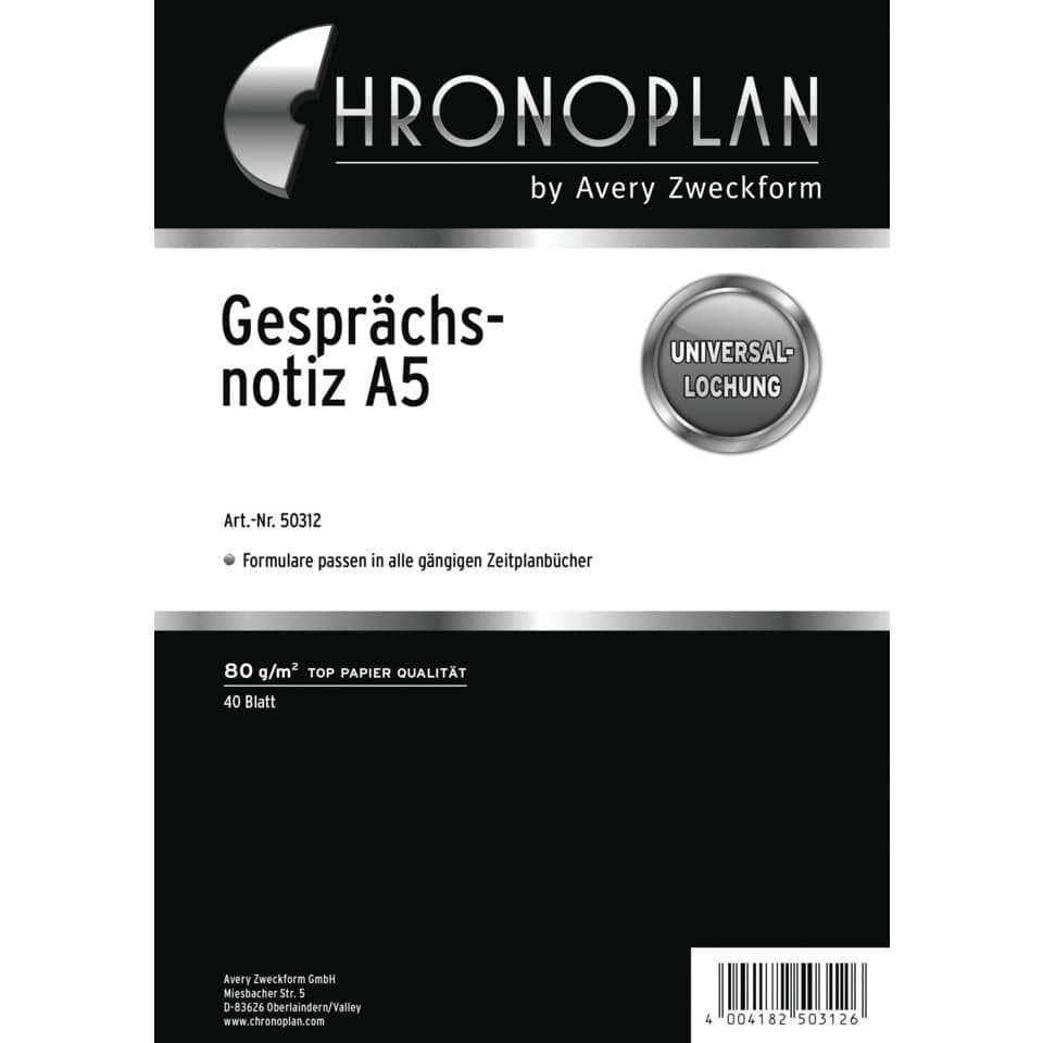 Gesprächsnotiz A5, 80 g/m² Papier, Zeitplaner, Universal-Lochung, 40 Blatt