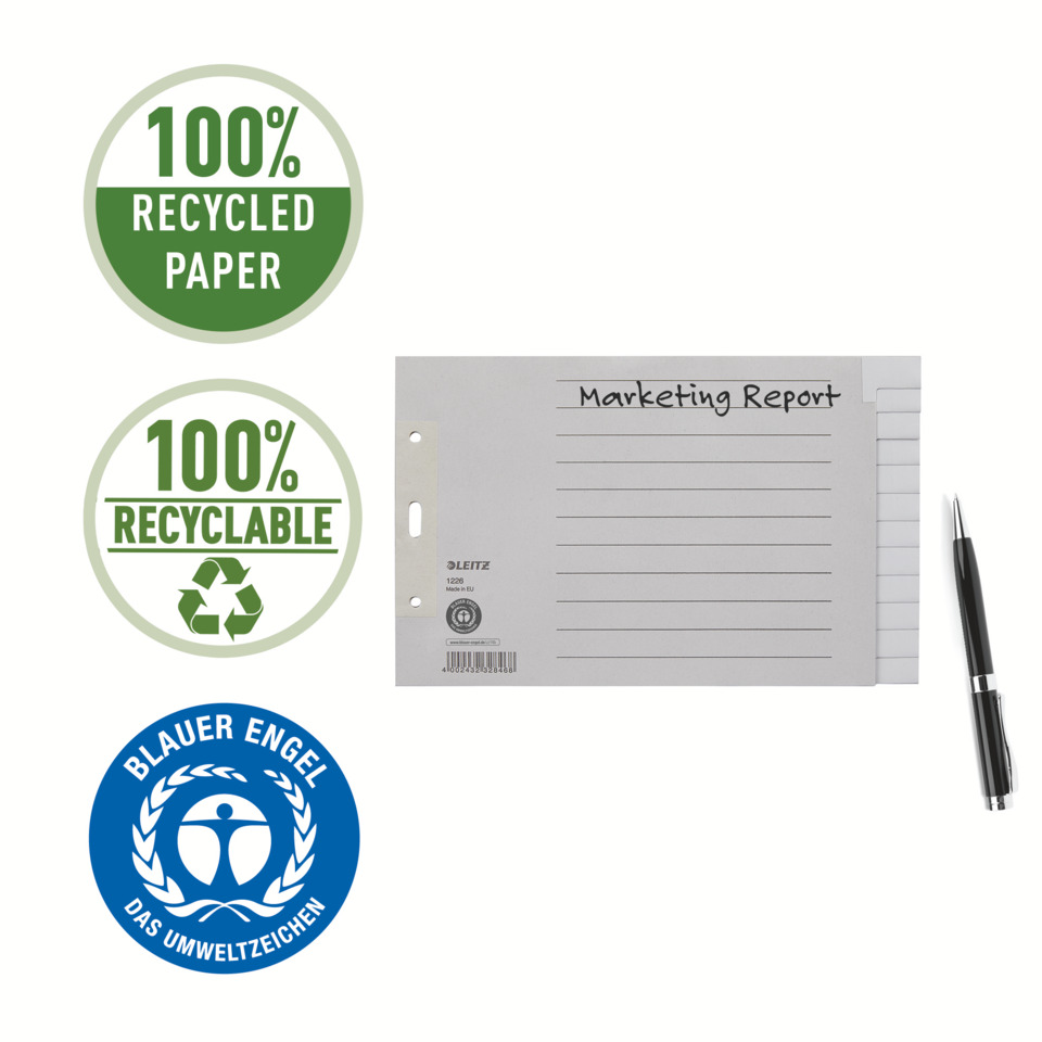 100% recycelt, recycelbar, Notizblock, Heft, Stift