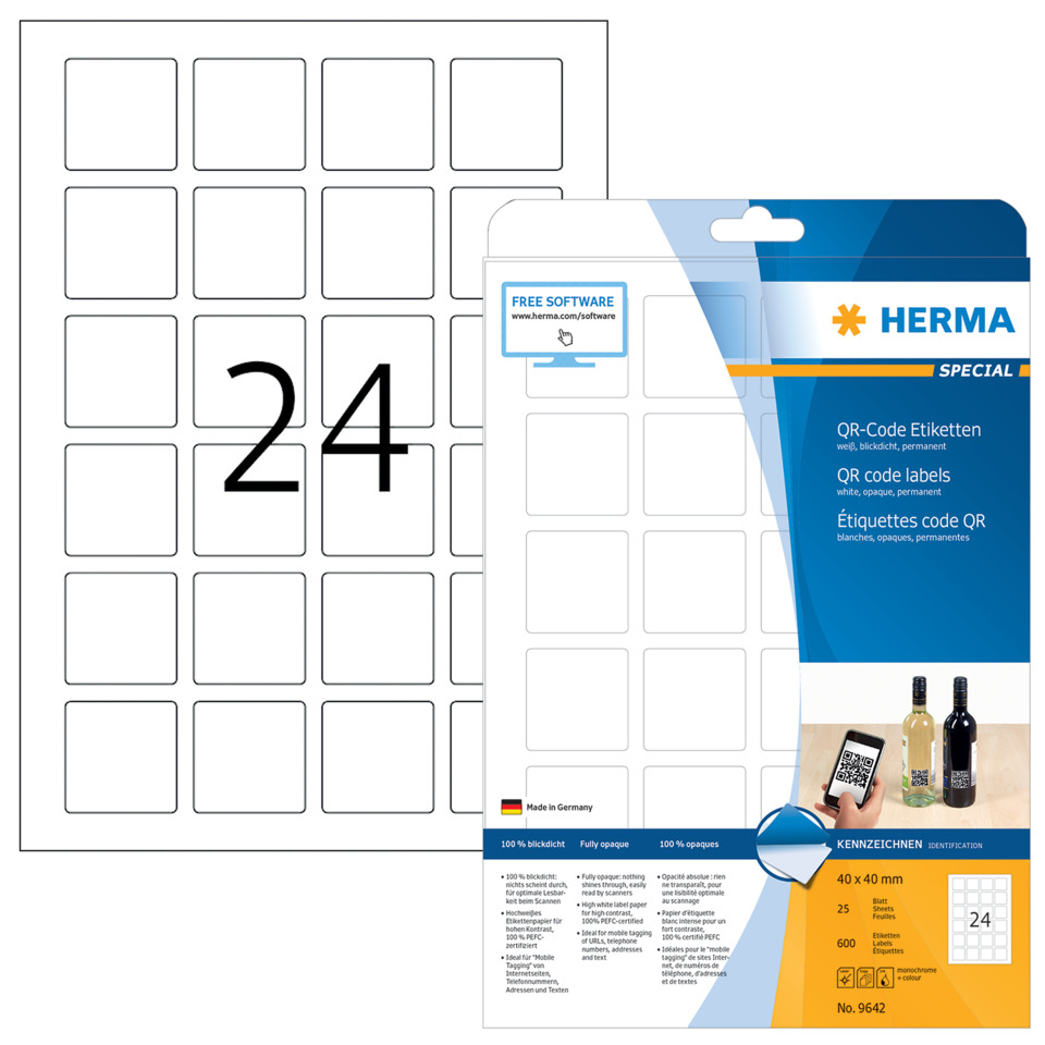 Etiketten, QR-Code, Etikettenblatt, Kategorien, Aufkleber-Label