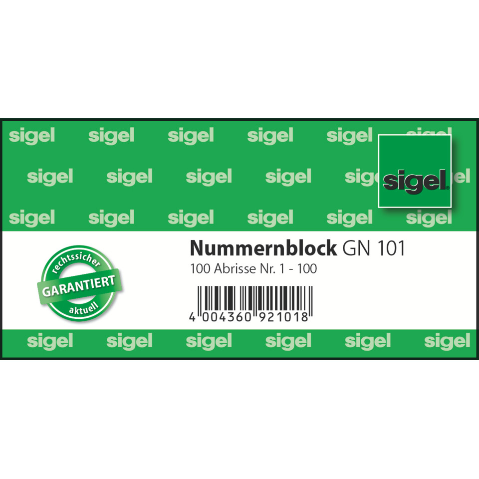 Nummernblock, GN 101, Barcode, Abdrisse Nr.1-100, SIGEL