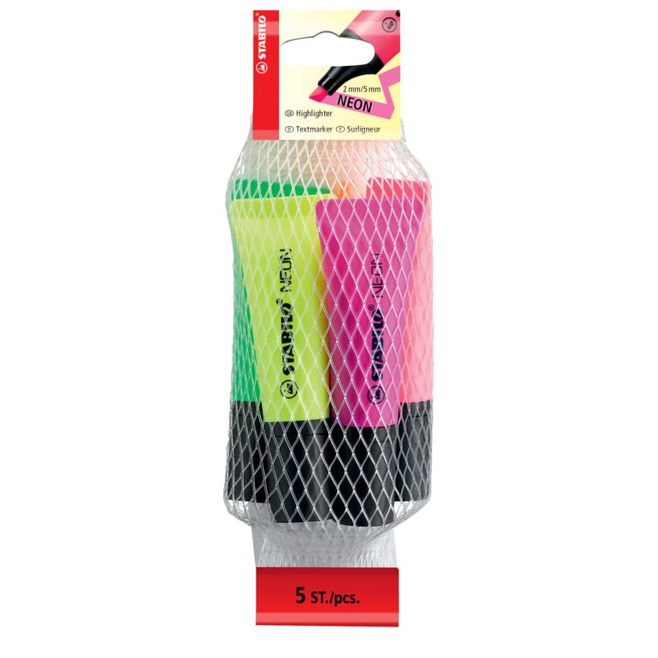 Highlighter, Textmarker, Neon, Pastell, 5 Stück