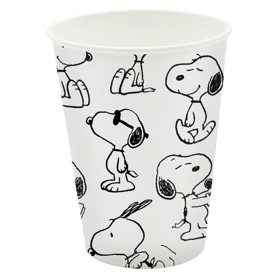 Pappteller, Snoopy, Cartoon-Muster, Hundedesign, Schwarz-Weiß-Illustration