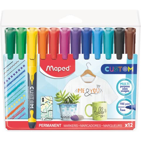 Permanent Kreativ-Marker Custom, 1 mm, 12 Stück, sortiert MAPED M734547
