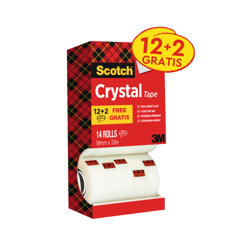 Klebeband, Crystal Tape, Rollen, Rot kariert, 3M