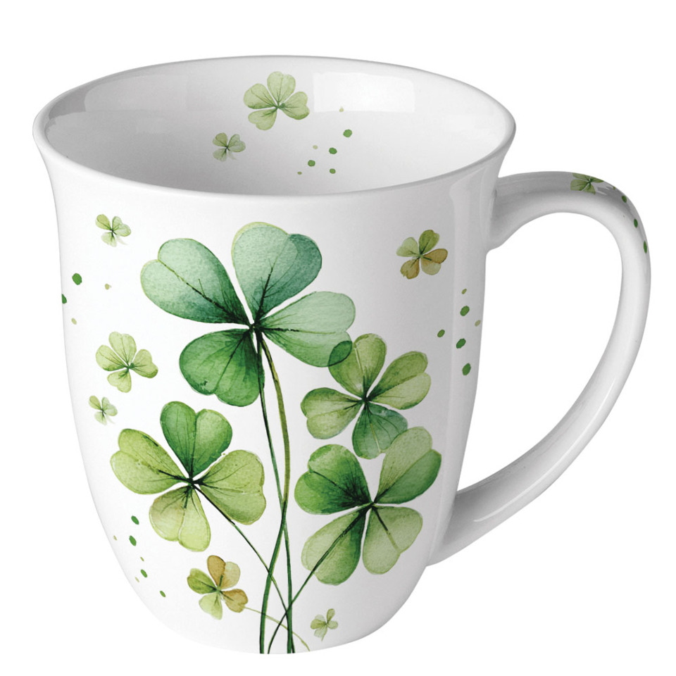 Tasse, Klee-Blätter, Grünes Muster, Porzellan, Spitz-Design