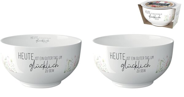 Schale Porzellan, Füllmenge 400 ml, Banderole mit Grußfeld, spülmaschinenfest, Motiv: Heute ist ein guter Tag...