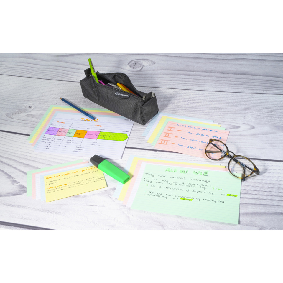 Schreibtisch-Set, Notizkarten, Schlamper-/Schreibetui, Marker, Brille