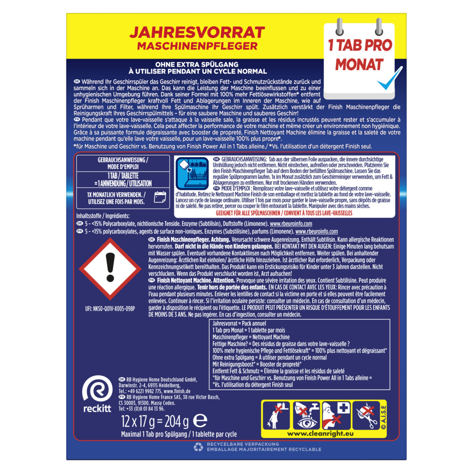 Waschmittel, Maschinenpfleger, Tab, Finish, Lavagecycle