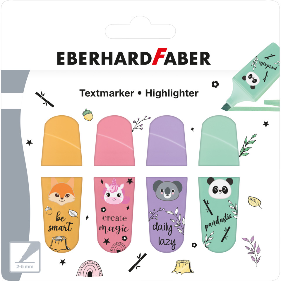 Textmarker, Highlighter, 4er Pack, Pastellfarben, Niedliche Illustrationen