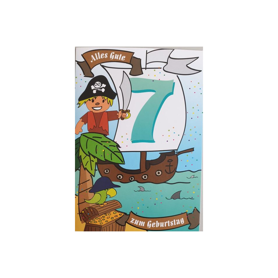 Pirate, Segelboot, 7. Geburtstag, Banner, Schatztruhe