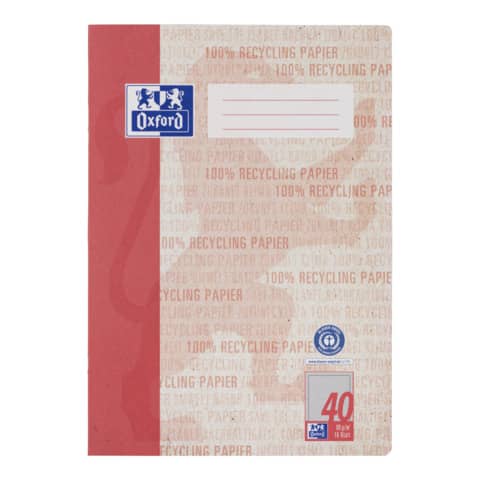 Heft Recycling, A4, 90g/m², 16 Blatt, Lin.40, kariert mit Rand, rot OXFORD 400159485