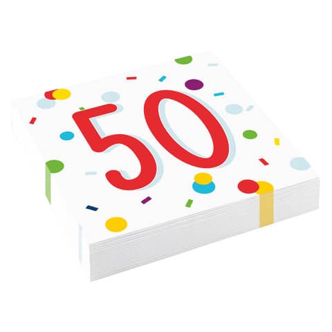 Motivserviette 50. Geburtstag, 33 x 33cm, 3-lagig AMSCAN 9906764 Zahl, Symbol, Text