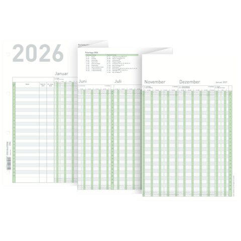 Urlaubsplaner 2026 - 26 Mitarbeiter, 100 x 29,7 cm, A4 gefalzt, grün RNK 2910/26