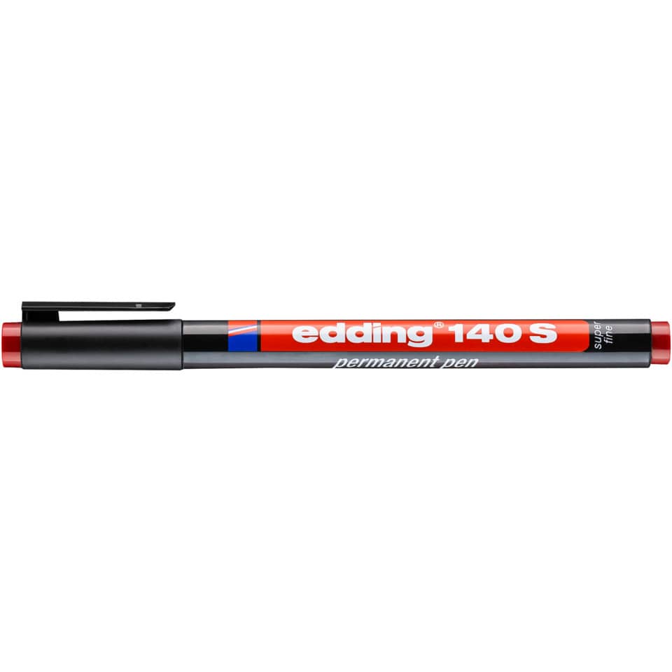 Permanentmarker, Edding 140 S, roter Deckel, Zweifarbiger Körper, Metallclip