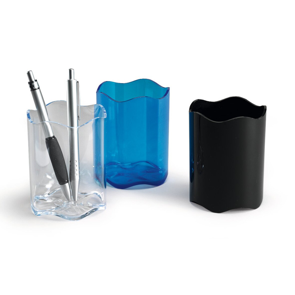 pen holder, glasses holder, pencil cup, organization set, wave design, Schreibset, Stifthalter, Kunststoff, Transparent, Blau/Schwarz