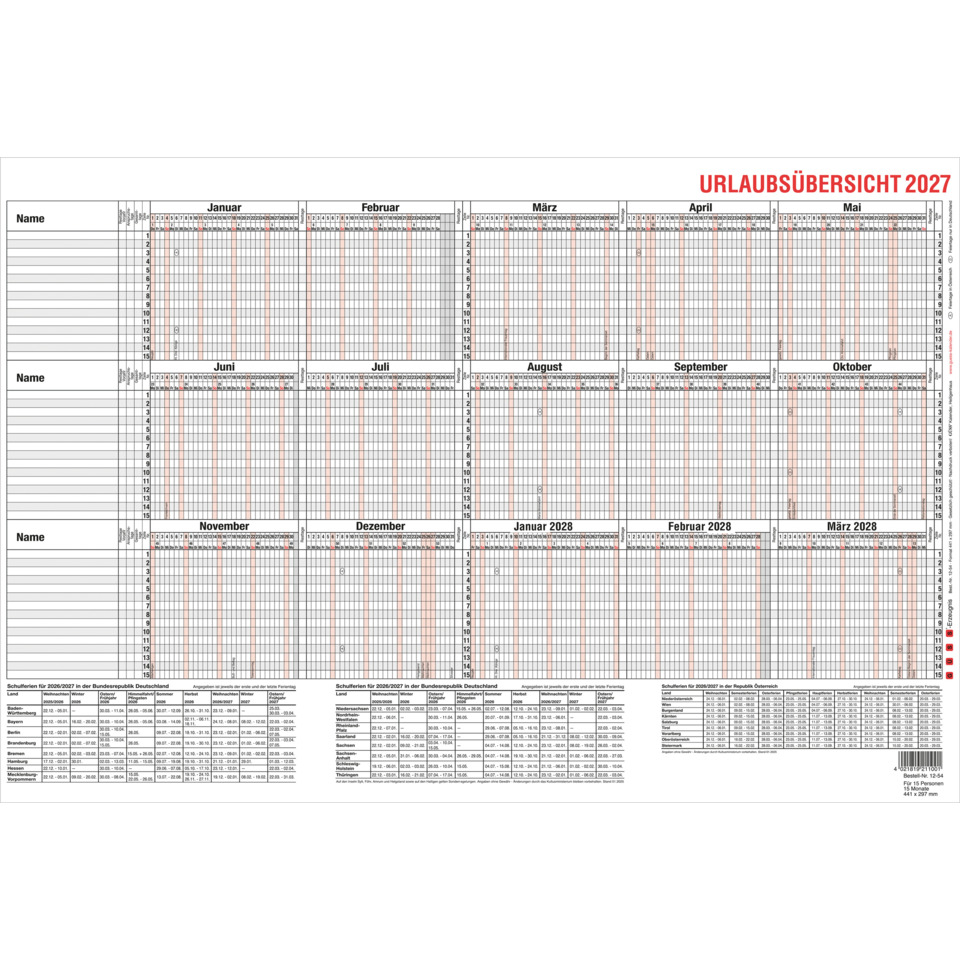 Kalender, Querformat, Jahresplan, Termine, Hintergrundtext
