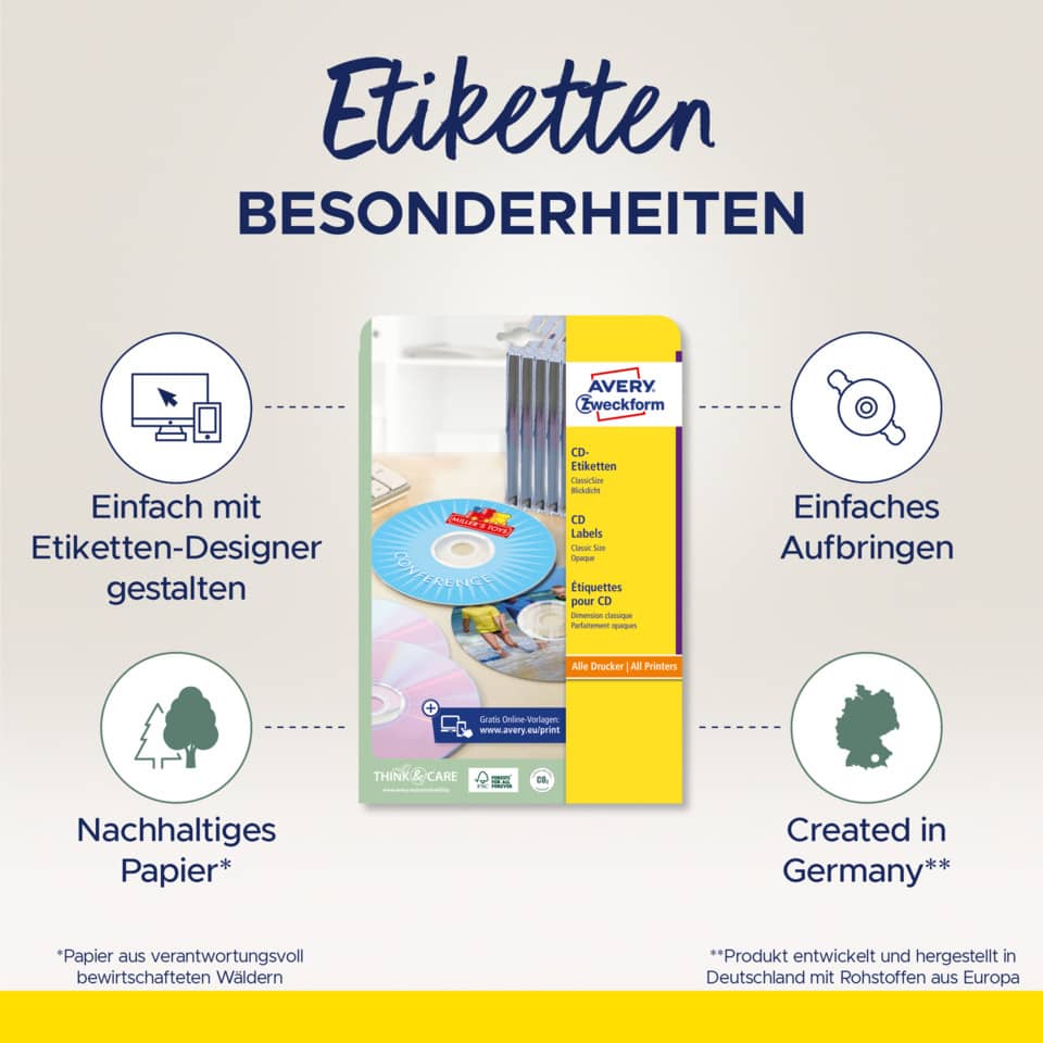 CD-Etiketten, Etiketten-Set, Label-Design, Papier-Verpackung, Deutschland