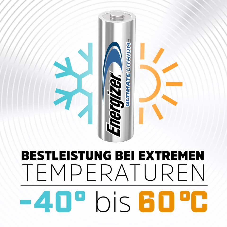 Energizer, Lithium-Batterie, Batterie, Ultimative Lithium, -40 bis 60°C, Temperaturbereich, Batterietyp, Silver Battery, alkaline battery, lithium, energiezähler?, ultimate lithium, AA battery