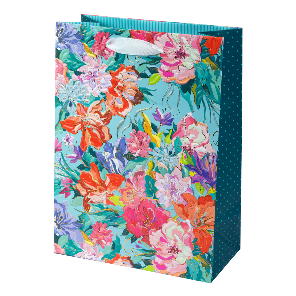 geschenktüte, blumenmuster, tüte, papiertragetasche, farbenfroh