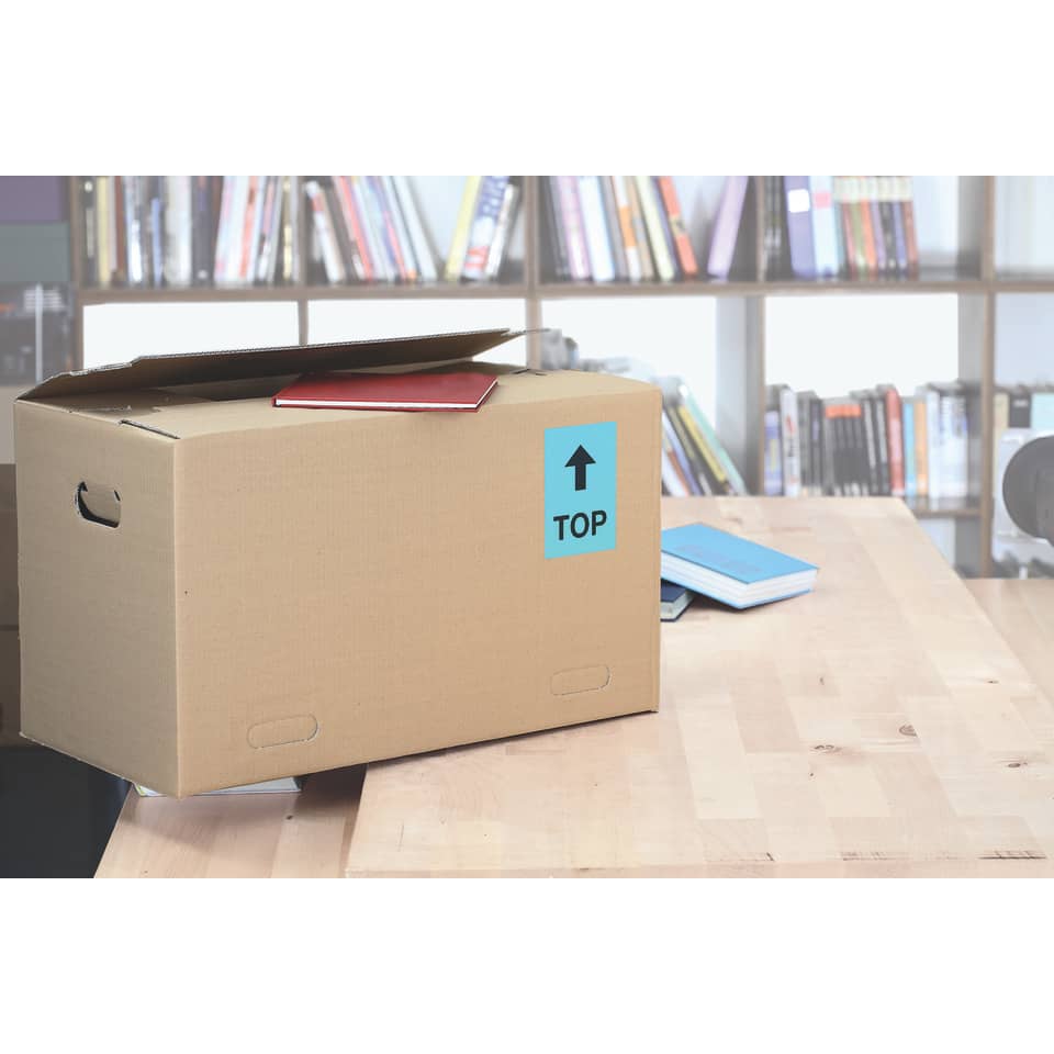 Kartonbox, Umzugskarton, Top-Aufkleber, Bedienungskarton, Büroszene