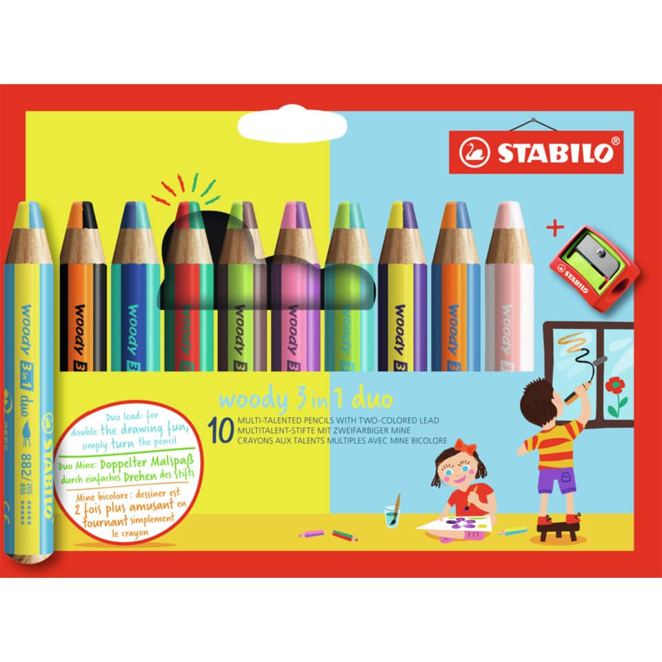 Buntstifte, Wachsmalstifte, Buntstifte-Set, Holzstifte, Duo-Mine