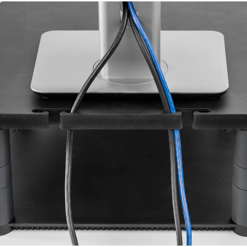 monitorständer, Kabelmanagement, Netzwerkkabel, Silberplatte, schwarze Basis