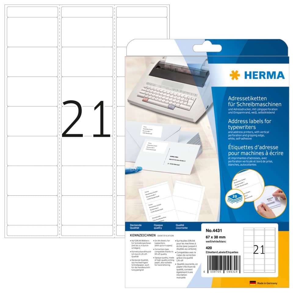 Etiketten, Adressaufkleber, Schreibmaschinen-Label, DIN-A6, Selbstklebend