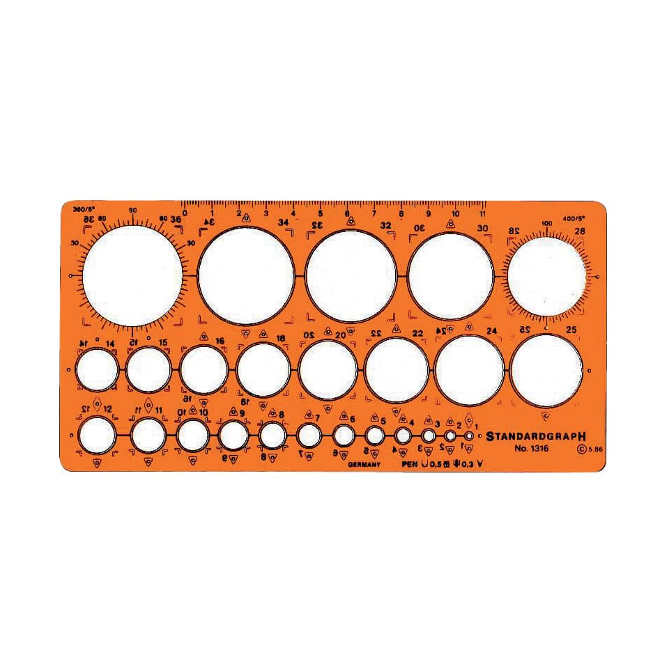 orange ruler, kugelgeschnittene größen, messvorlage, geometrische kreise, werkzeugkarte